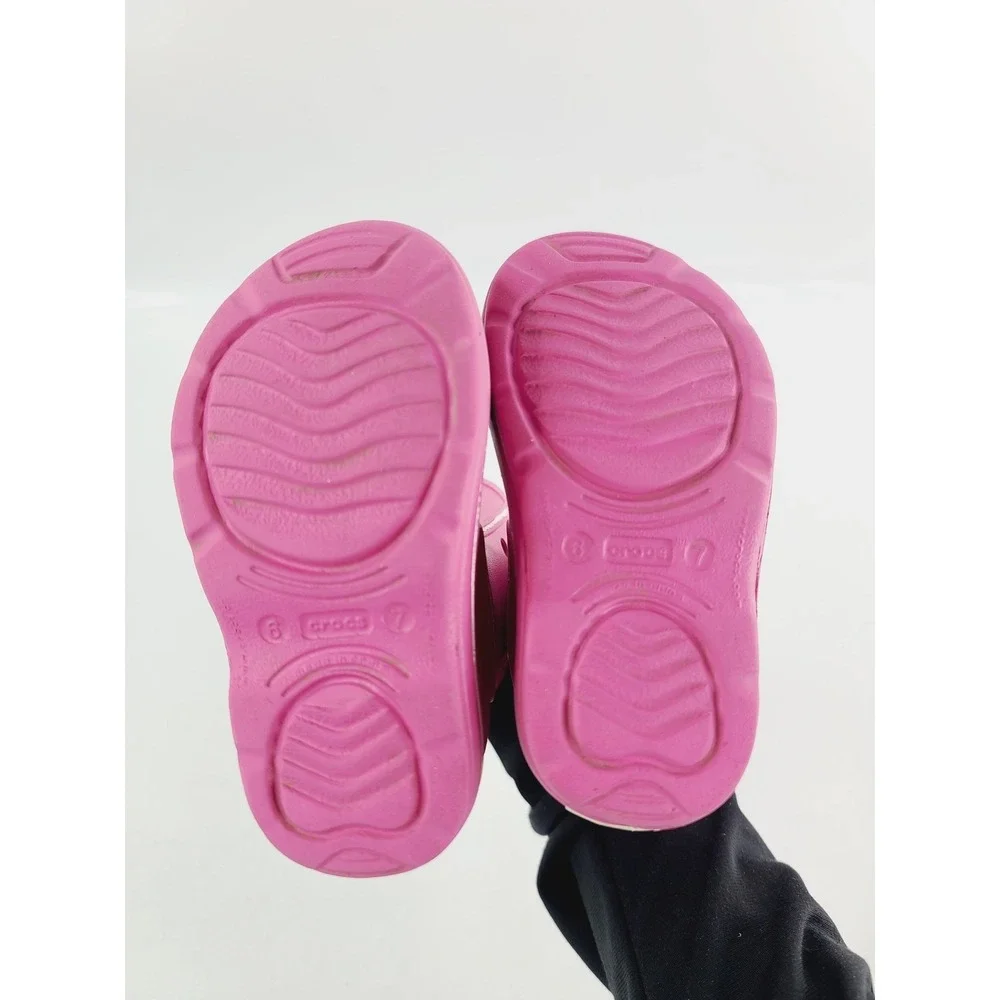 Crocs, Solid Slip-On Rubber Casual Rubber Rain Boots, Girl, Size 6/7, Pink.